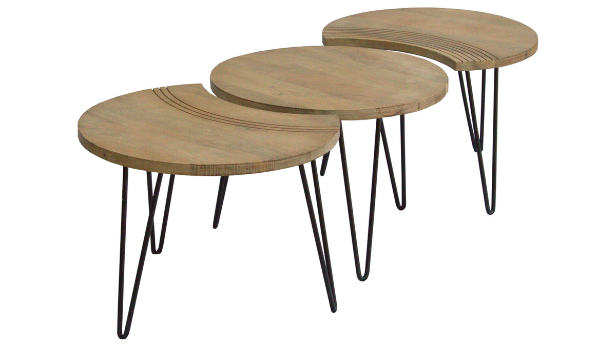 Tables basses gigognes graves bois clair manguier massif et mtal noir (lot de 3) VIBES