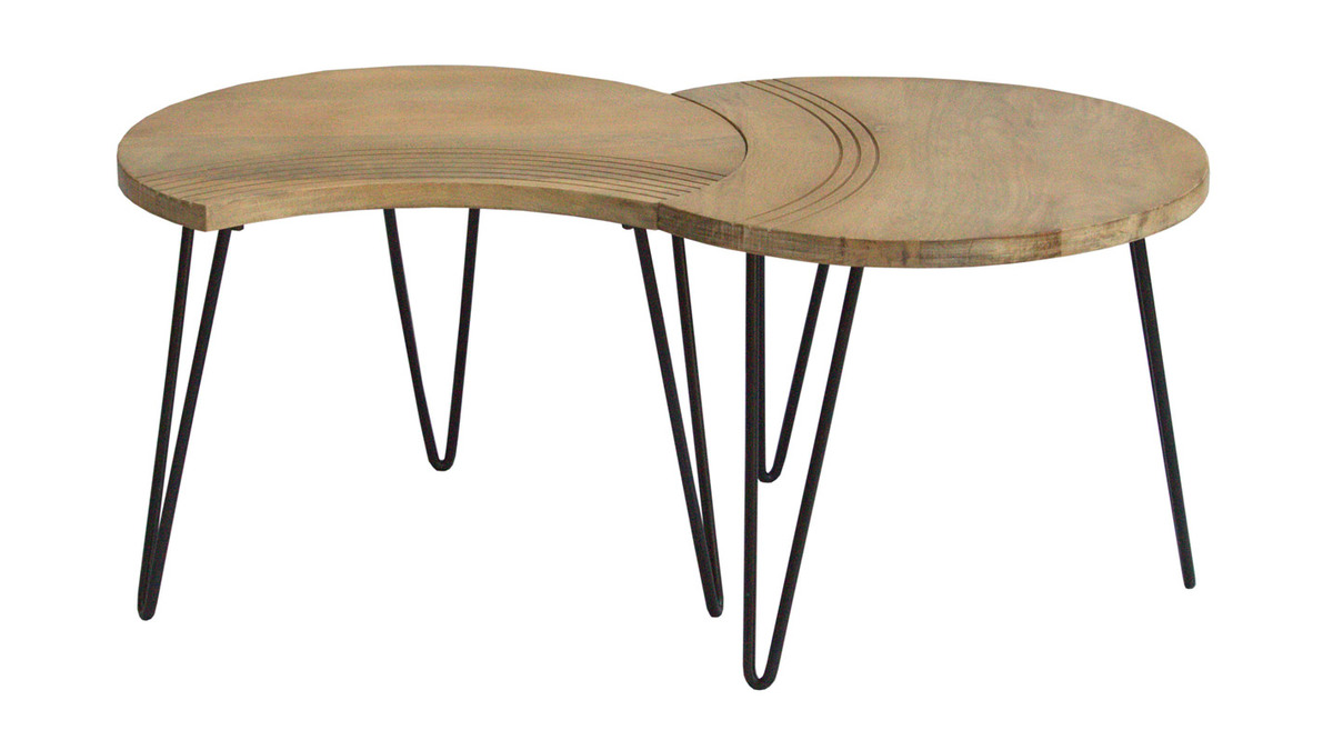 Tables basses gigognes graves bois clair manguier massif et mtal noir (lot de 3) VIBES