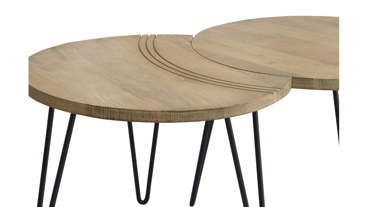 Tables basses gigognes graves bois clair manguier massif et mtal noir (lot de 3) VIBES