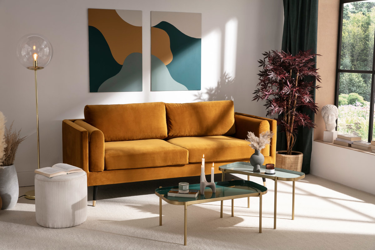 Tables basses gigognes laqu�es bleu canard et moutarde (lot de 2) ZURIA