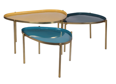 Tables basses gigognes laquées moutarde, bleu canard et bleu (lot de 3) ZURIA