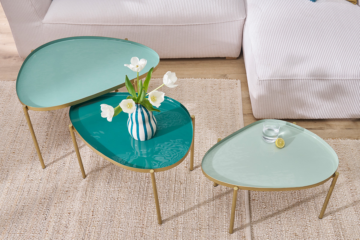Tables basses gigognes laques vert-cyan et vert (lot de 3) ZURIA