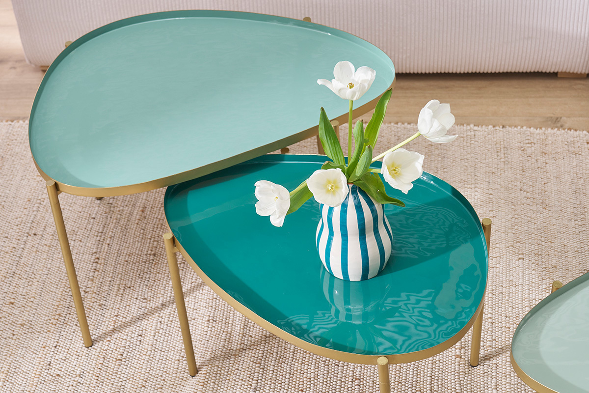 Tables basses gigognes laques vert-cyan et vert (lot de 3) ZURIA