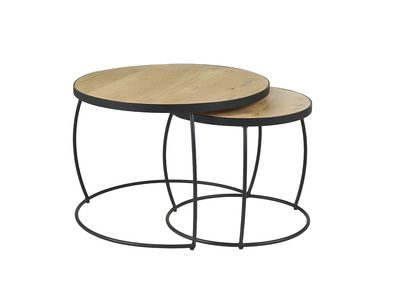 Tables basses gigognes manguier massif et m&eacute;tal BARREL