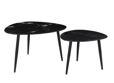 Tables basses gigognes ovales en marbre noir et métal (lot de 2) PLATZ