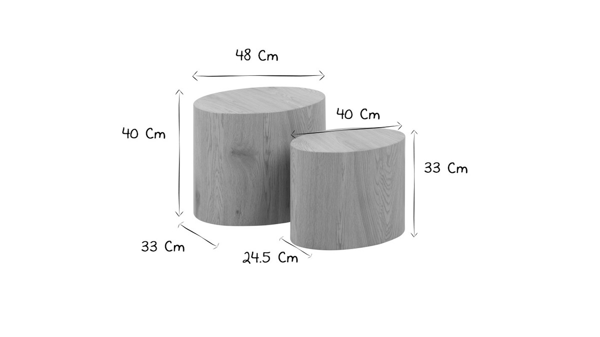 Tables basses gigognes ovales scandinaves bois clair finition chne (lot de 2) WOODY