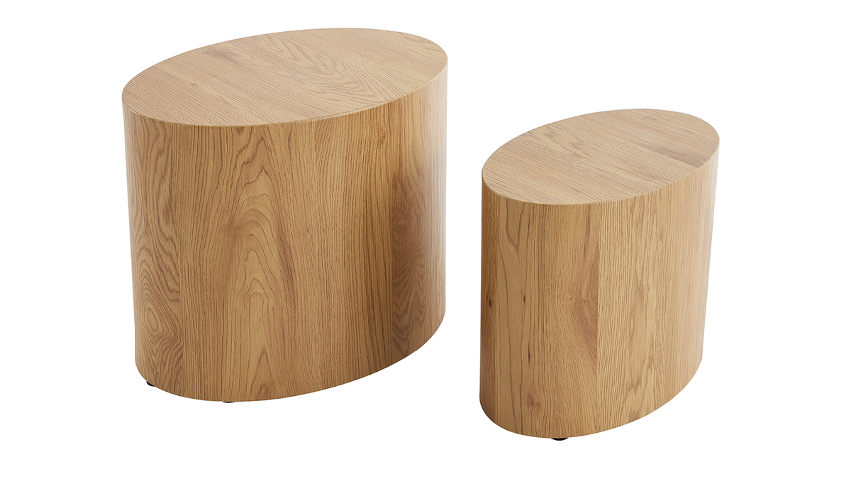 Tables basses gigognes ovales scandinaves bois clair finition chne (lot de 2) WOODY