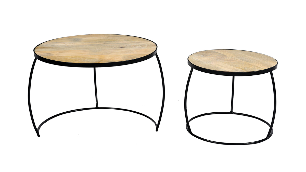 Tables basses gigognes rondes bois clair manguier massif (lot de 2) BARREL