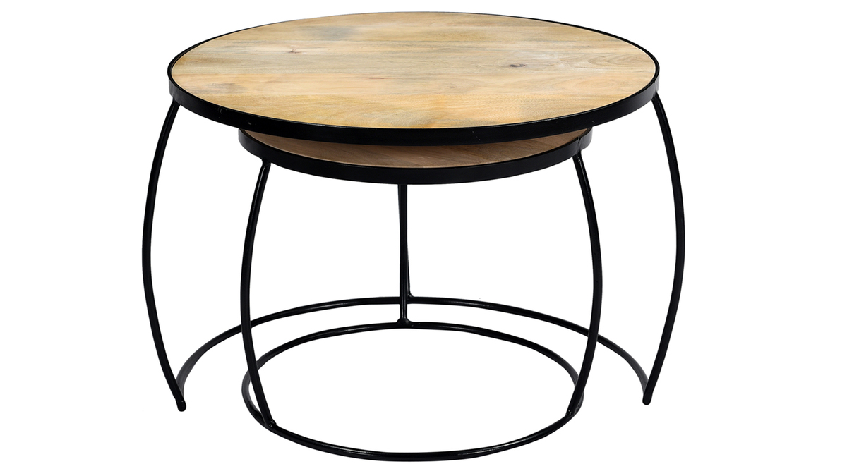 Tables basses gigognes rondes bois clair manguier massif (lot de 2) BARREL
