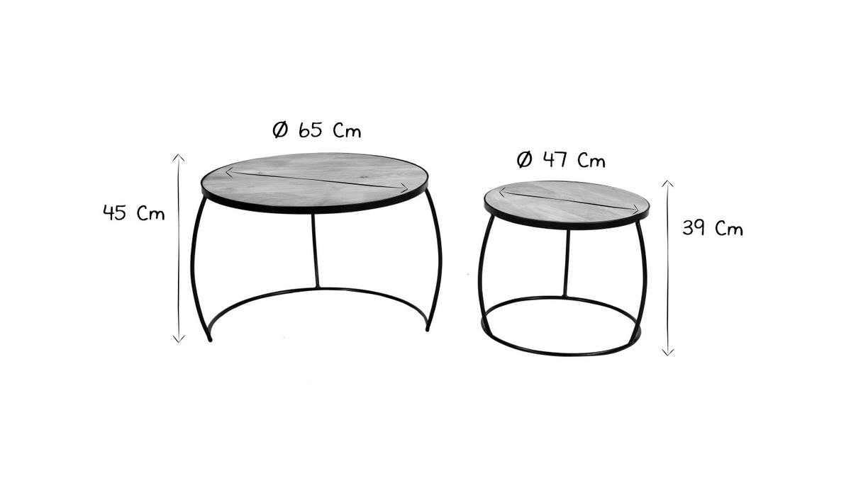 Tables basses gigognes rondes bois clair manguier massif (lot de 2) BARREL