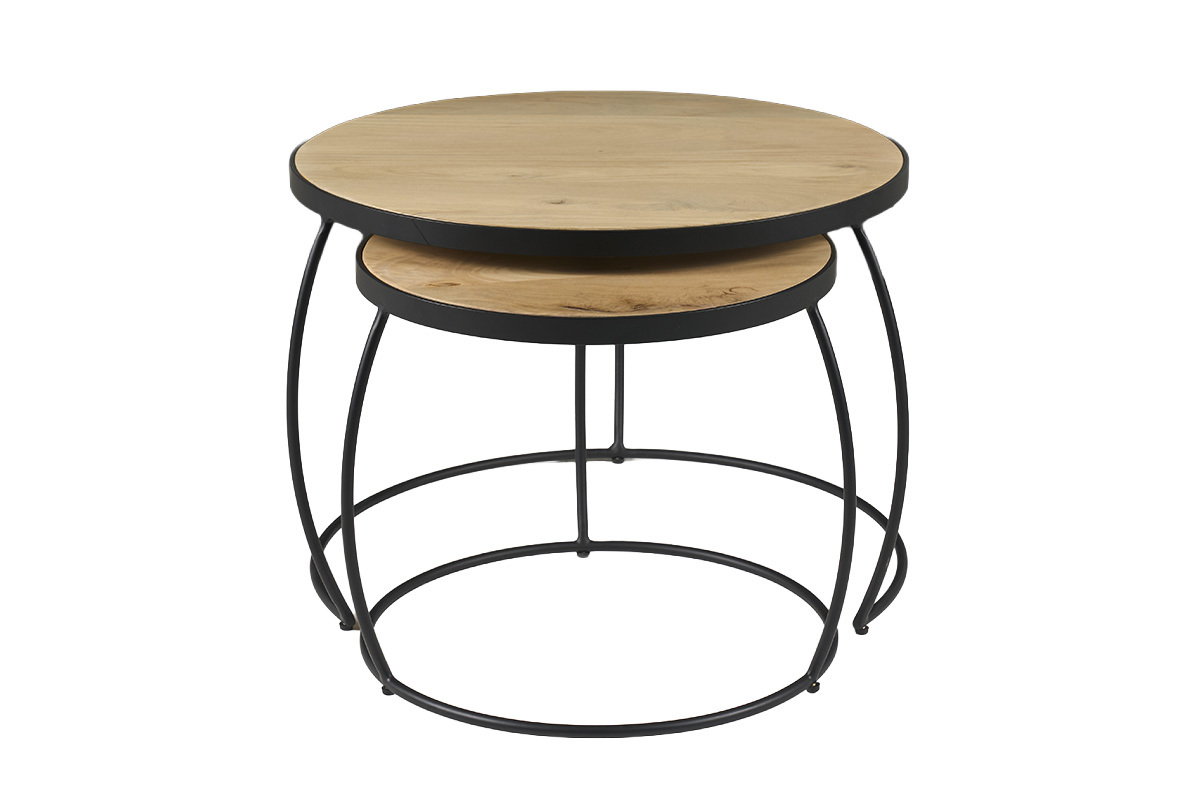 Tables basses gigognes rondes bois manguier massif (lot de 2) BARREL