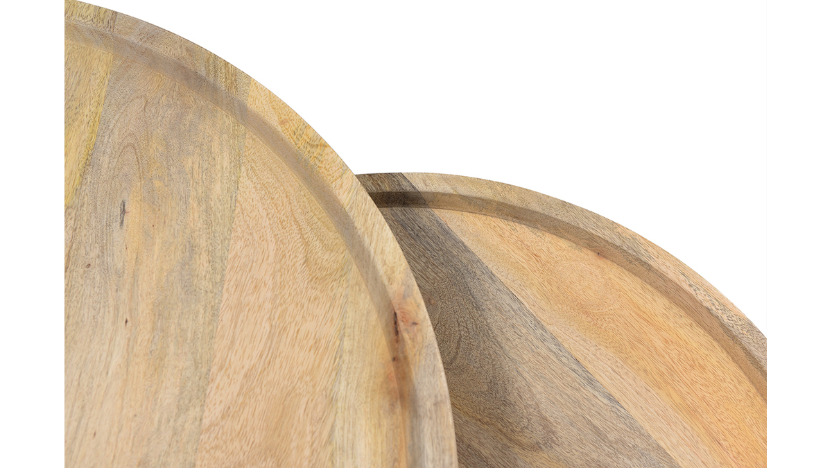 Tables basses gigognes rondes bois manguier massif et mtal noir (lot de 2) LEDGE