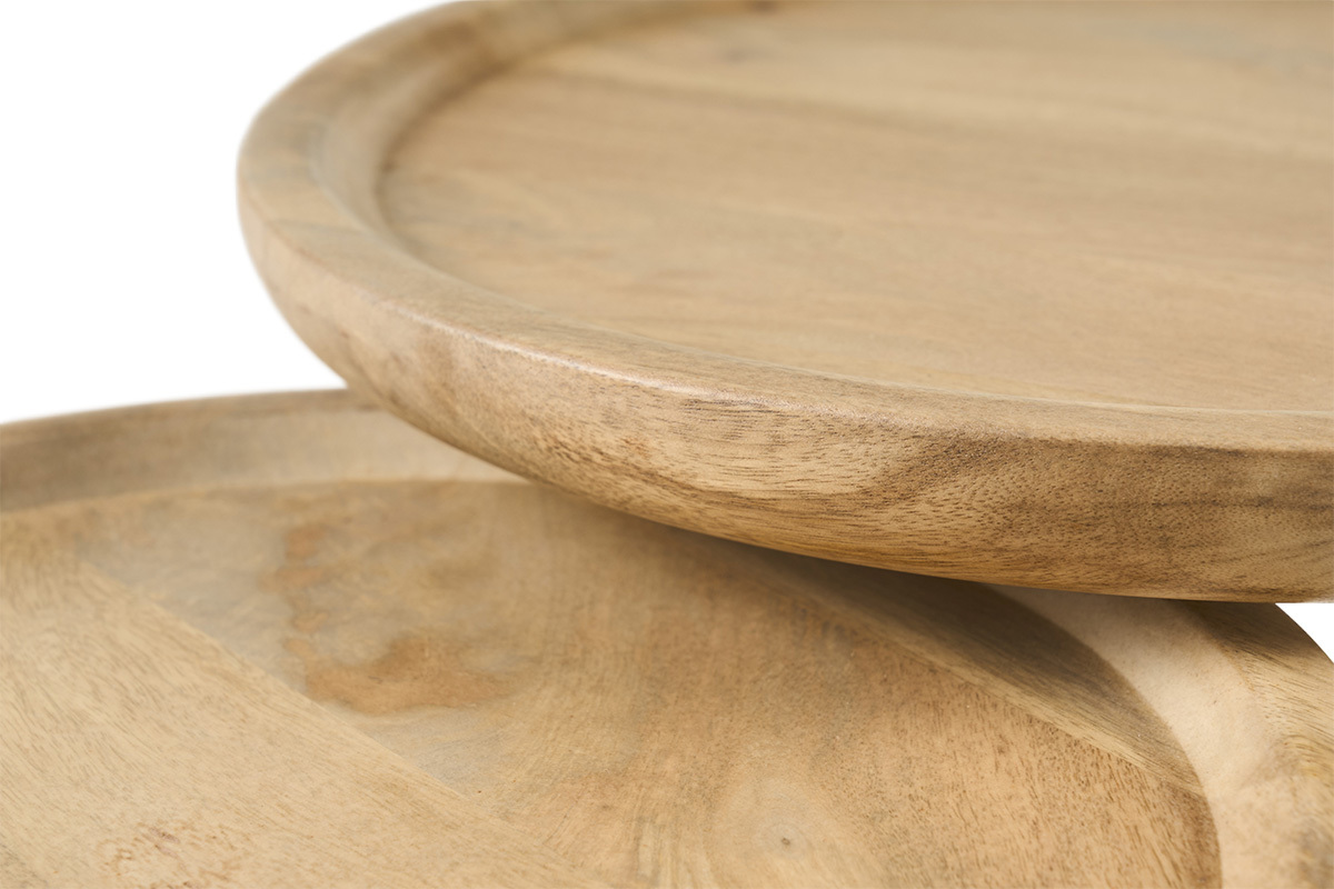 Tables basses gigognes rondes bois manguier massif et m�tal noir (lot de 2) PYTA