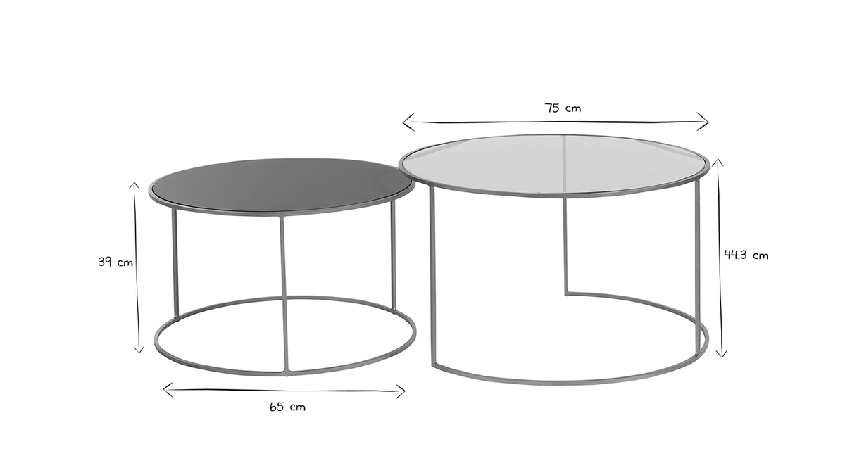 Tables basses gigognes rondes design mtal dor et verre teint bleu ptrole (lot de 2) ROXO