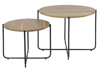 Tables basses gigognes rondes en bois et m&eacute;tal noir (lot de 2) CROSS