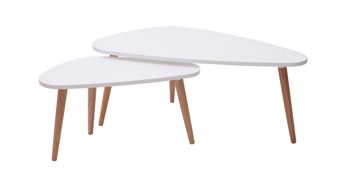 Tables basses gigognes scandinaves blanc et bois clair chne massif (lot de 2) ARTIK