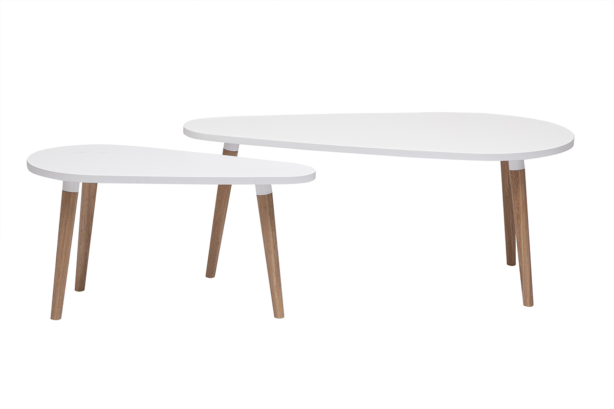 Tables basses gigognes scandinaves blanc et bois clair ch�ne massif (lot de 2) ARTIK