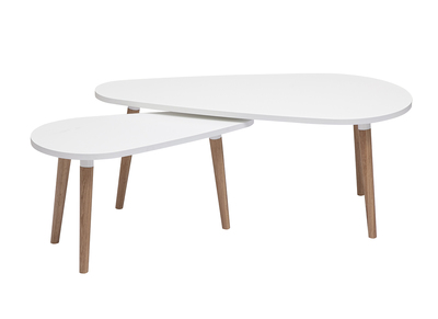 Tables basses gigognes scandinaves blanches et bois clair (lot de 2) ARTIK
