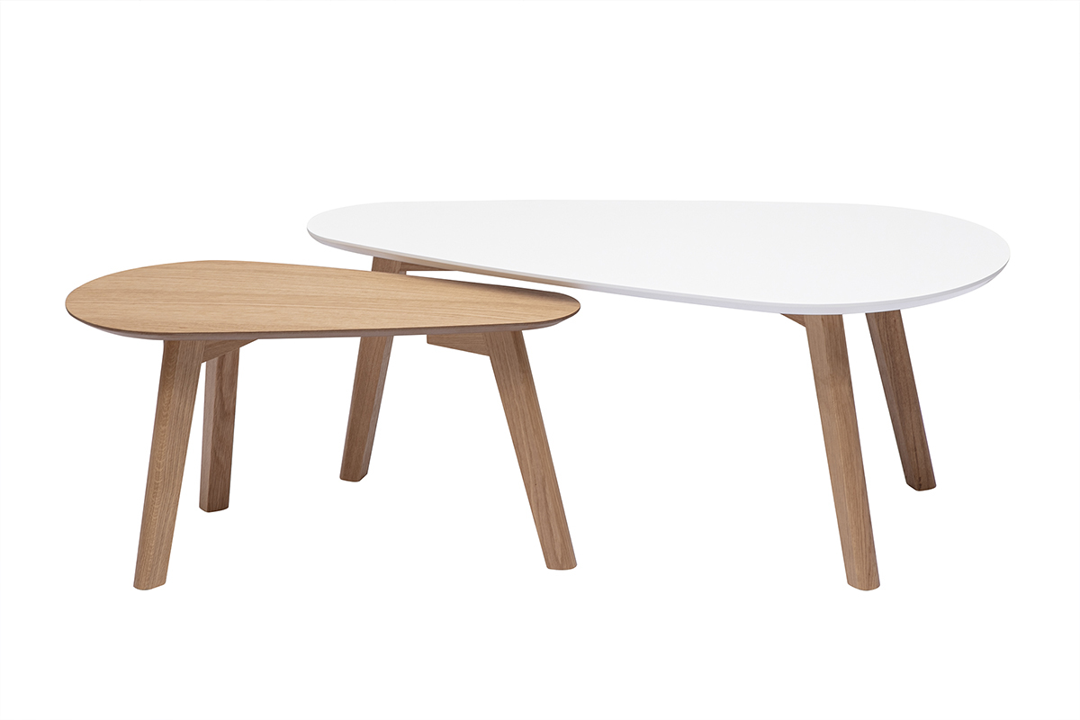 Tables basses gigognes scandinaves bois clair ch�ne et blanc (lot de 2) ARTIK
