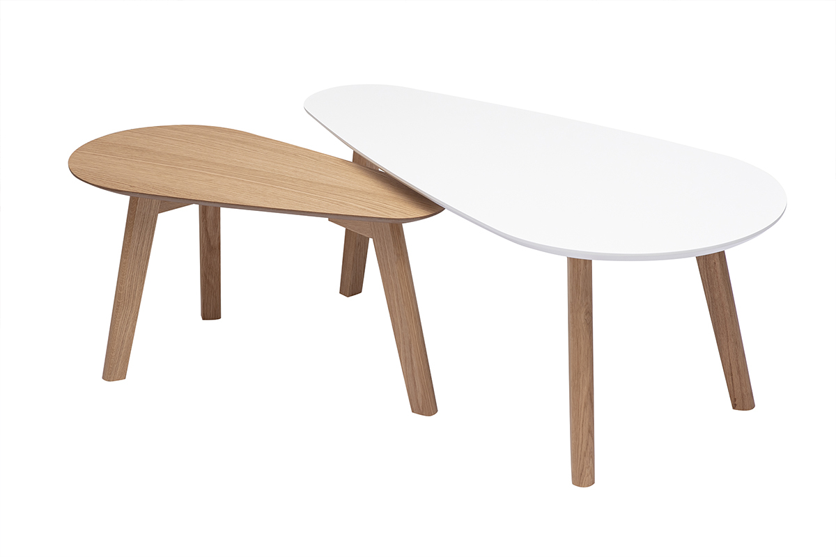 Tables basses gigognes scandinaves bois clair ch�ne et blanc (lot de 2) ARTIK