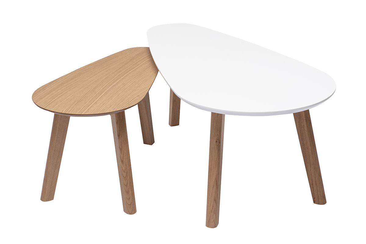 Tables basses gigognes scandinaves bois clair ch�ne et blanc (lot de 2) ARTIK