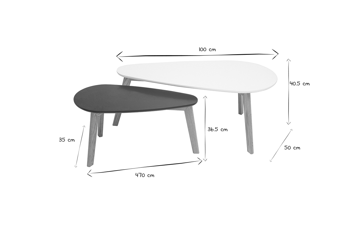 Tables basses scandinaves blanc, bleu canard et bois clair chne (lot de 2) ARTIK