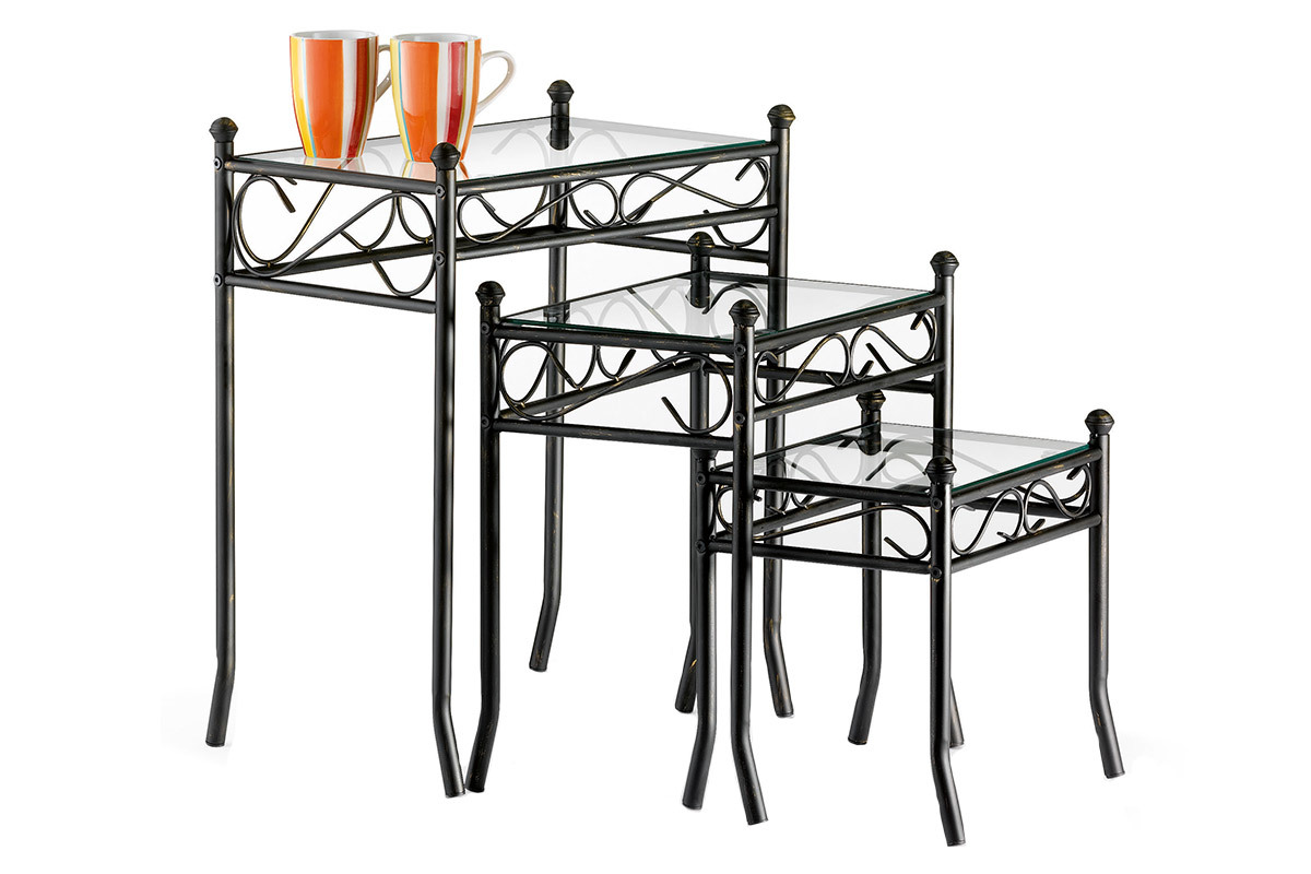 Tables d'appoint en verre et acier FLORENCE