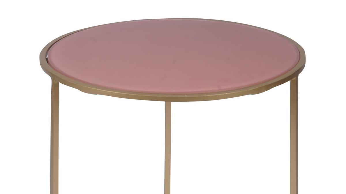 Tables d'appoint gigognes en verre teint rose et mtal dor (lot de 2) JANE