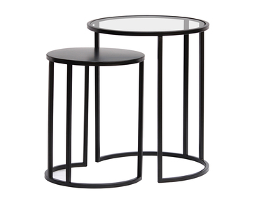 Tables d'appoint gigognes en verre trempé et métal noir TAHL