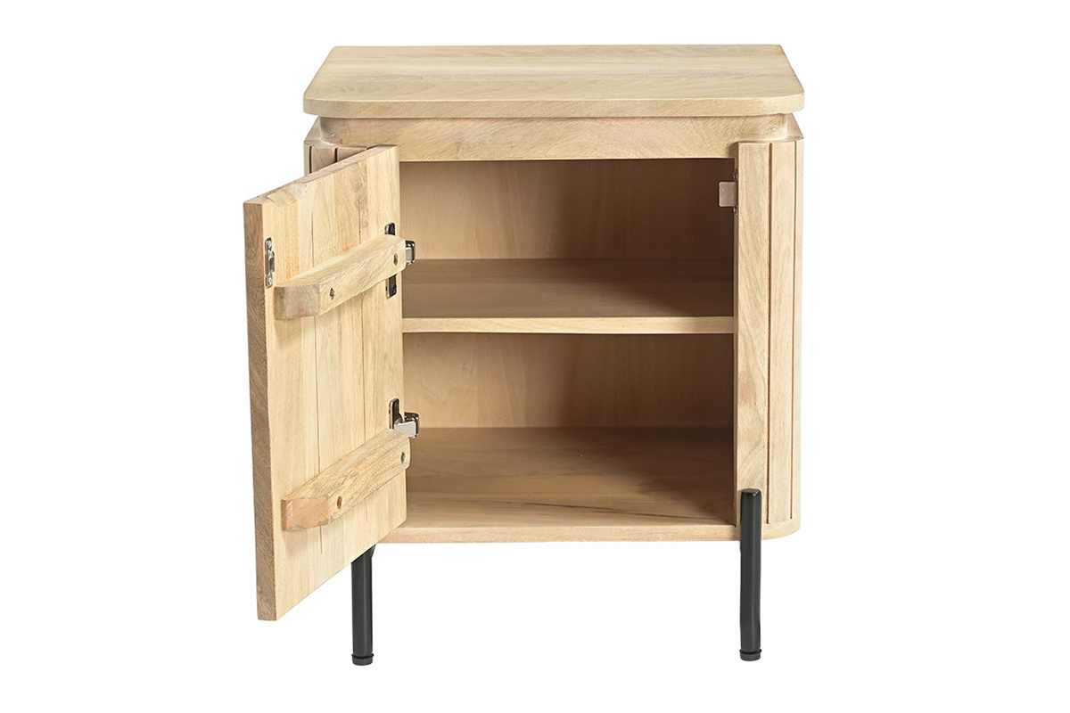 Tables de chevet avec rangements en bois manguier massif et m�tal noir (lot de 2) MERIDA