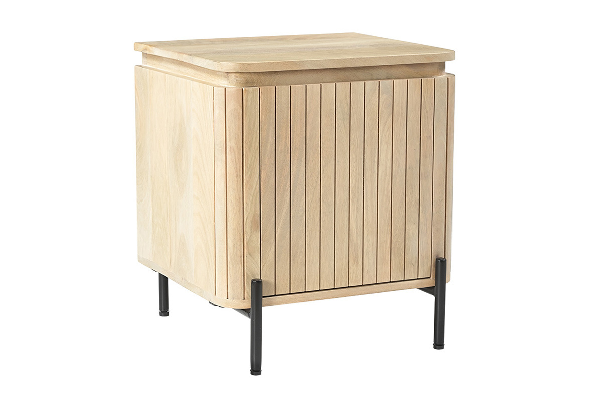 Tables de chevet avec rangements en bois manguier massif et m�tal noir (lot de 2) MERIDA