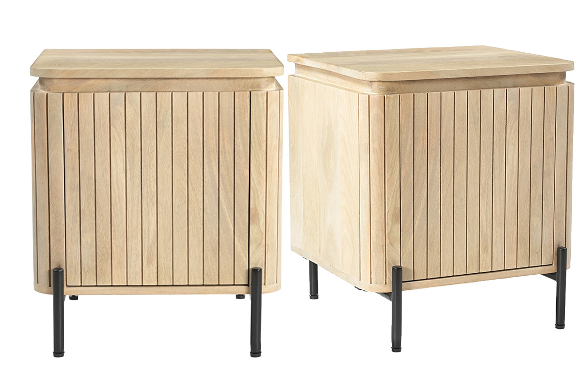 Tables de chevet avec rangements en bois manguier massif et m�tal noir (lot de 2) MERIDA