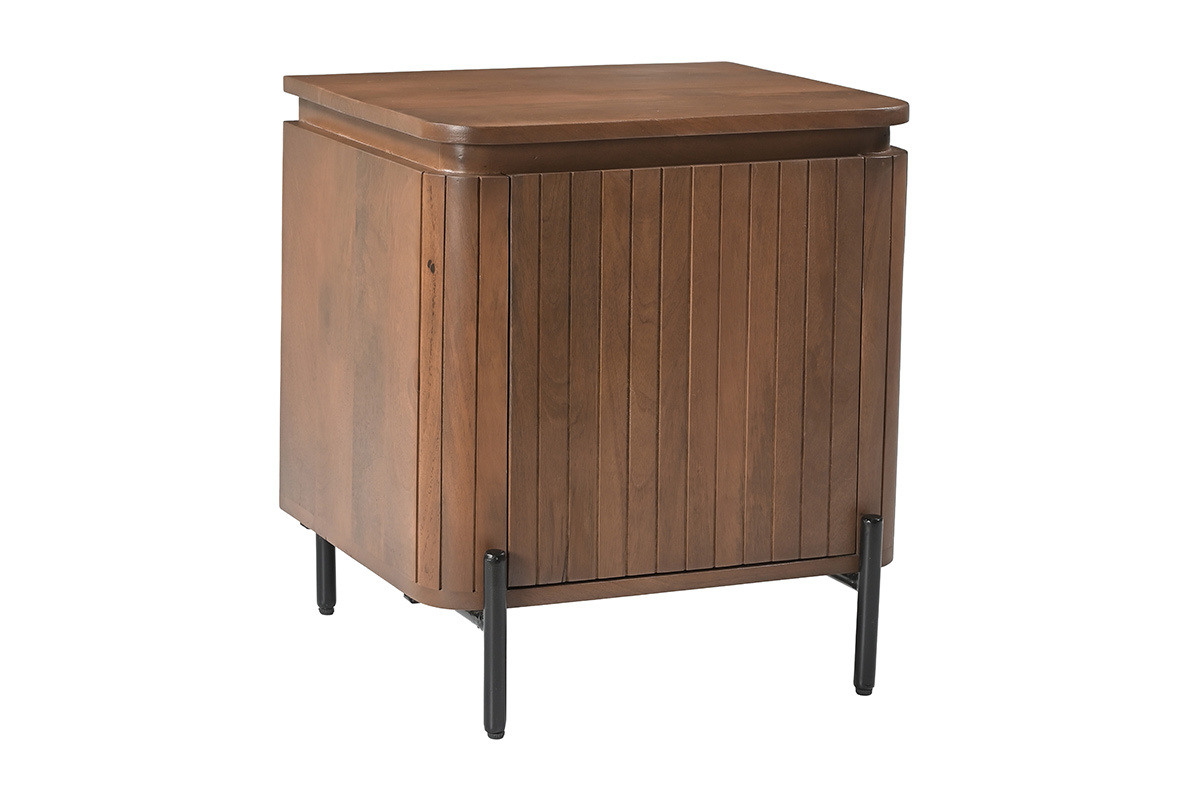Tables de chevet avec rangements en bois manguier massif teint� et m�tal noir (lot de 2) MERIDA