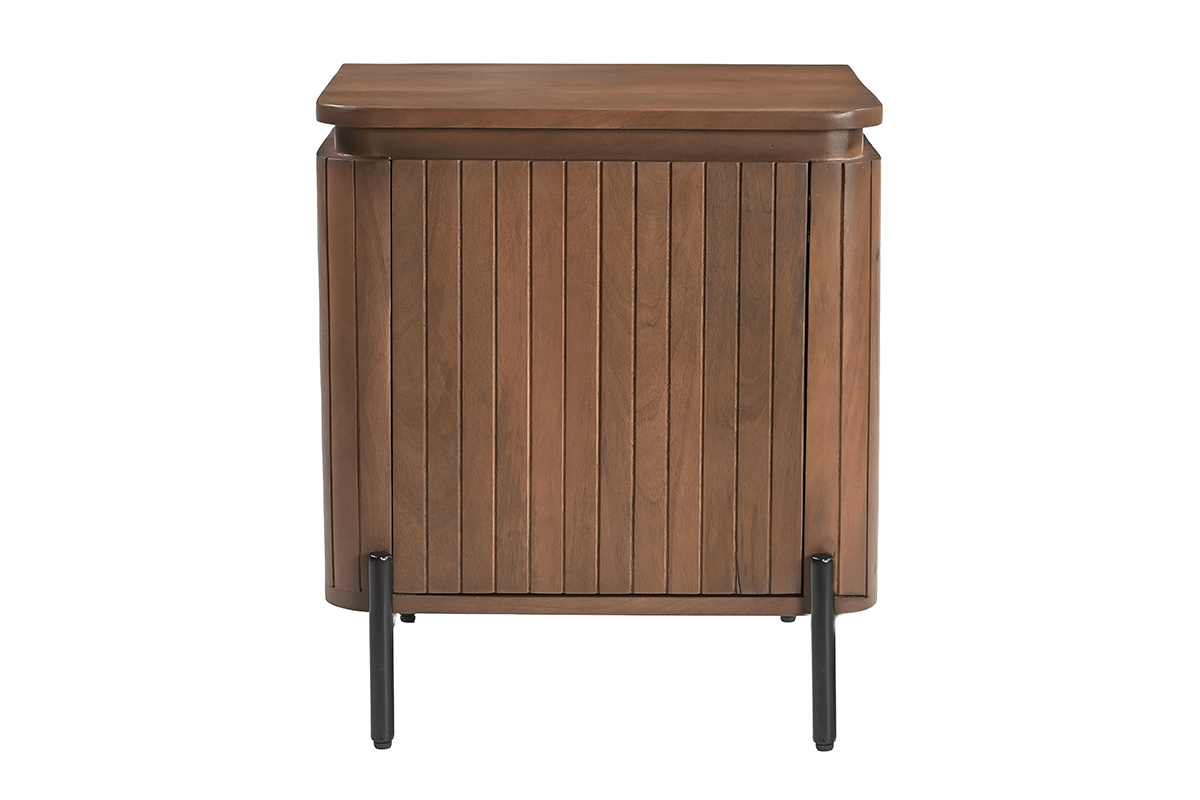 Tables de chevet avec rangements en bois manguier massif teint� et m�tal noir (lot de 2) MERIDA