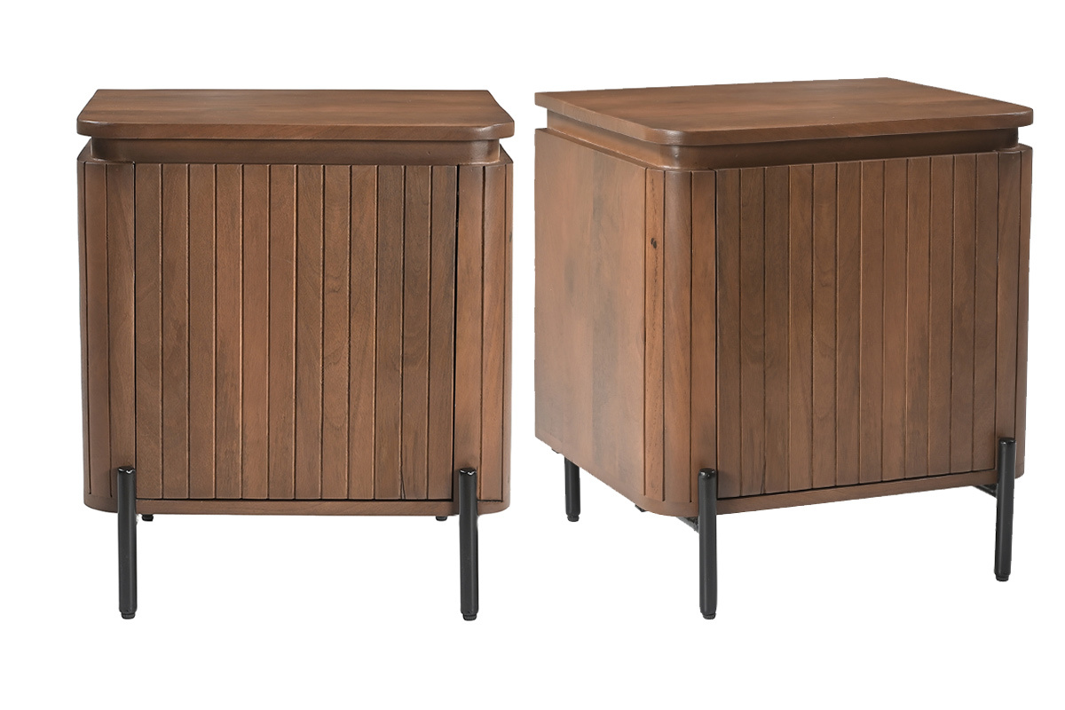 Tables de chevet avec rangements en bois manguier massif teint� et m�tal noir (lot de 2) MERIDA