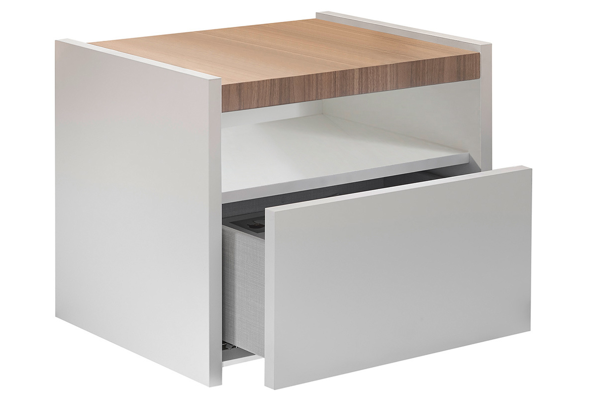 Tables de chevet avec tiroir blanc mat et finition chne (lot de 2) VERDI