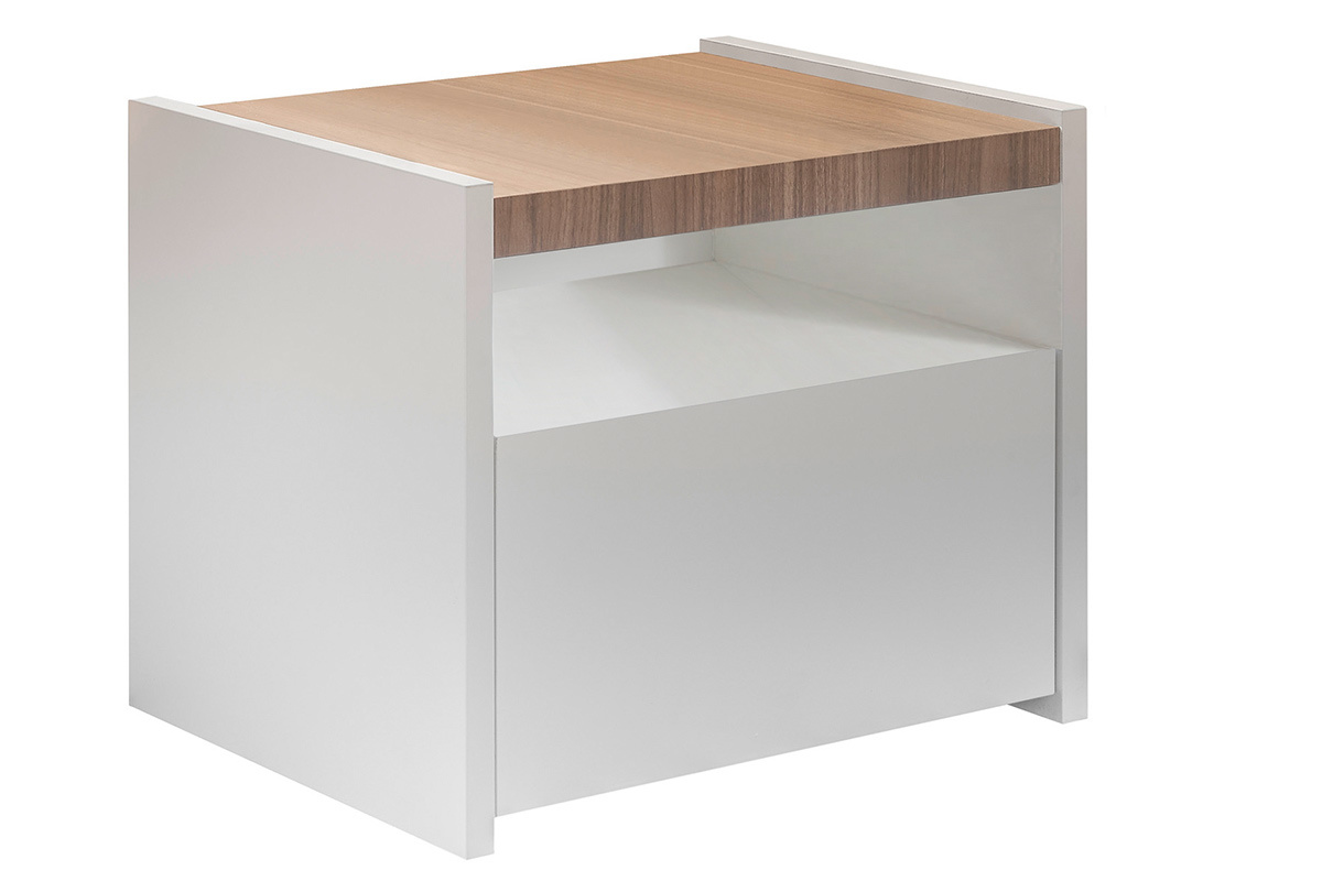 Tables de chevet avec tiroir blanc mat et finition chne (lot de 2) VERDI