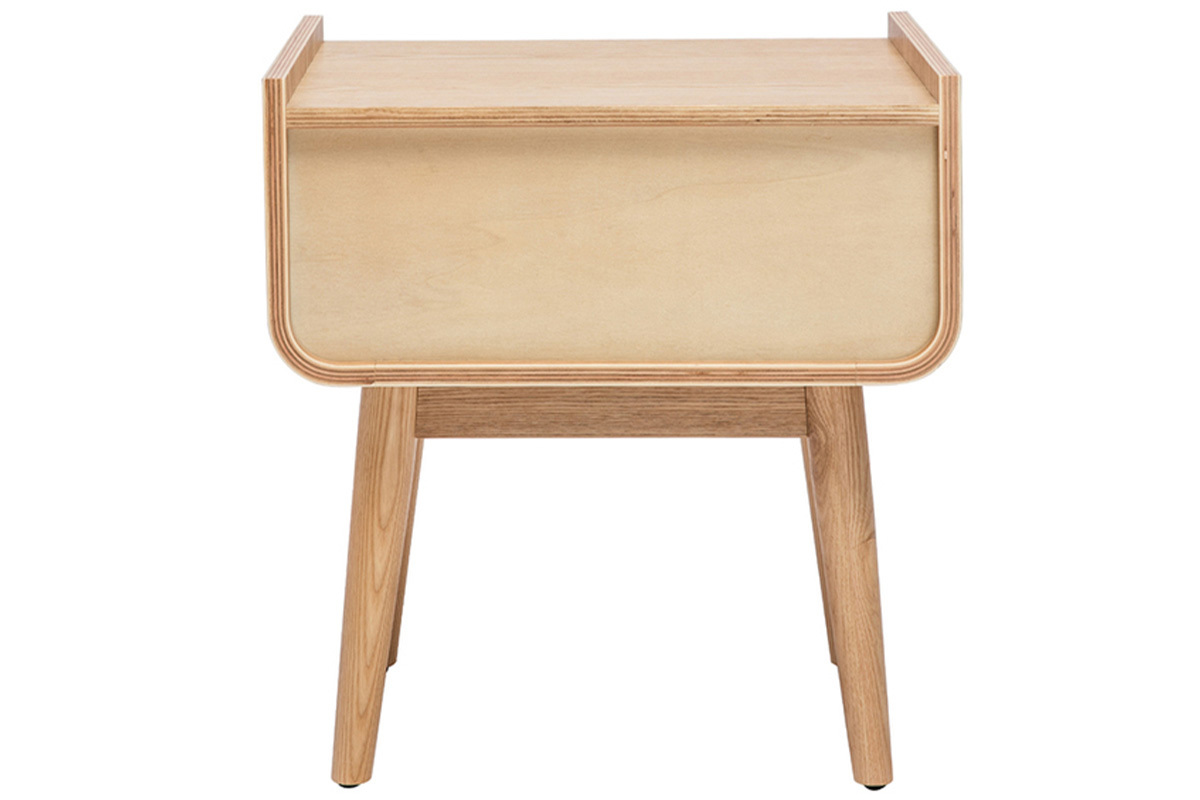 Tables de chevet avec tiroir en bois clair frne et cannage rotin (lot de 2) ATHNE