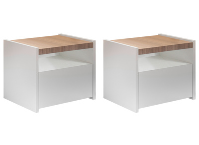 Tables de chevet design avec tiroir blanc mat et finition chêne (lot de 2) VERDI