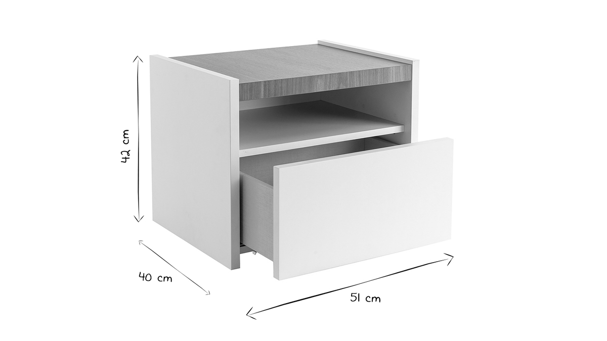 Tables de chevet design avec tiroir blanc mat et finition noyer (lot de 2) VERDI
