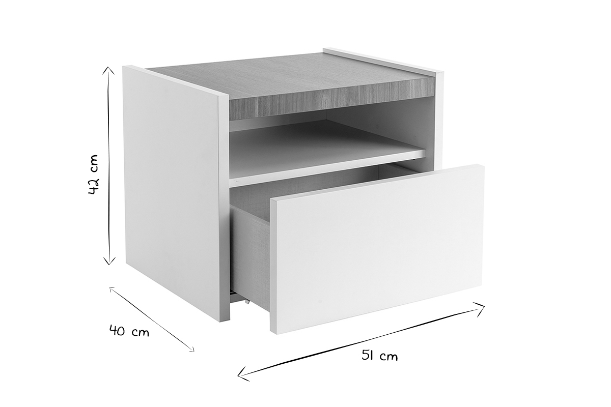 Tables de chevet design avec tiroir blanc mat et finition noyer (lot de 2) VERDI