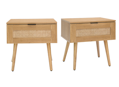 Tables de chevet finition bois clair, cannage rotin et métal noir (lot de 2) MANILLE