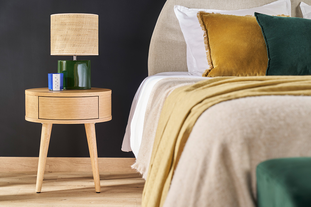 Tables de chevet rondes en bois clair avec tiroir (lot de 2) JUDITH