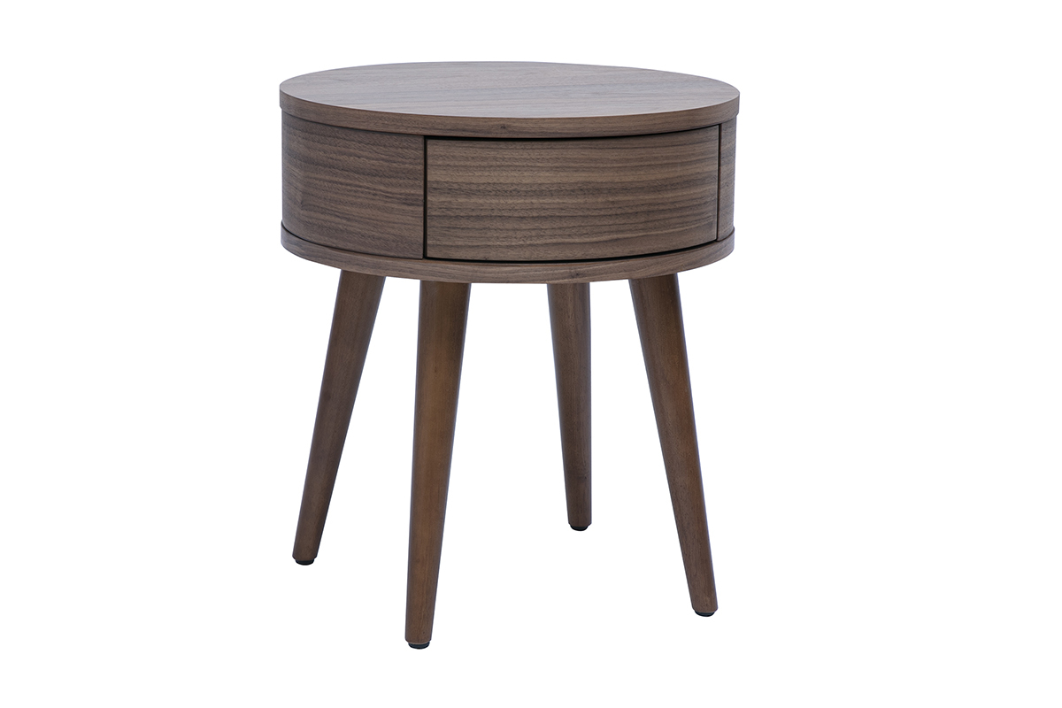 Tables de chevet rondes en bois fonc� avec tiroir (lot de 2) JUDITH