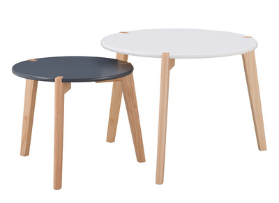 Tables gigognes design gris et blanc avec pieds bois clair (lot de 2) KOBE
