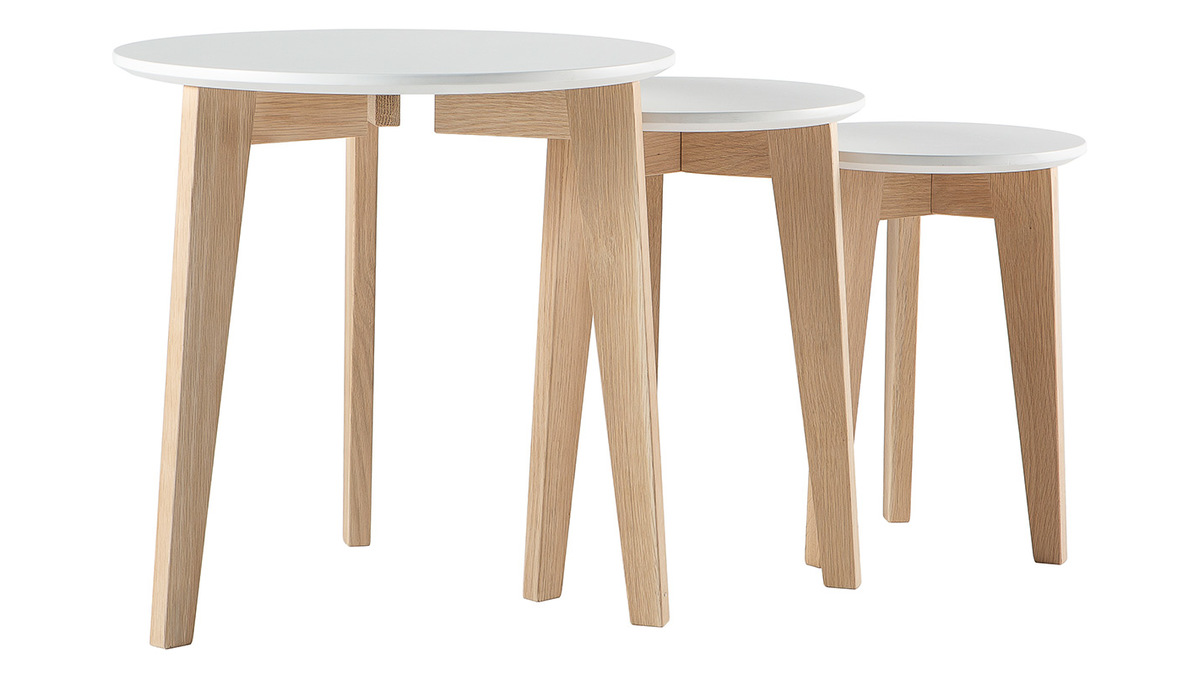 Tables gigognes design laques mat et bois naturel (lot de 3) LARGO