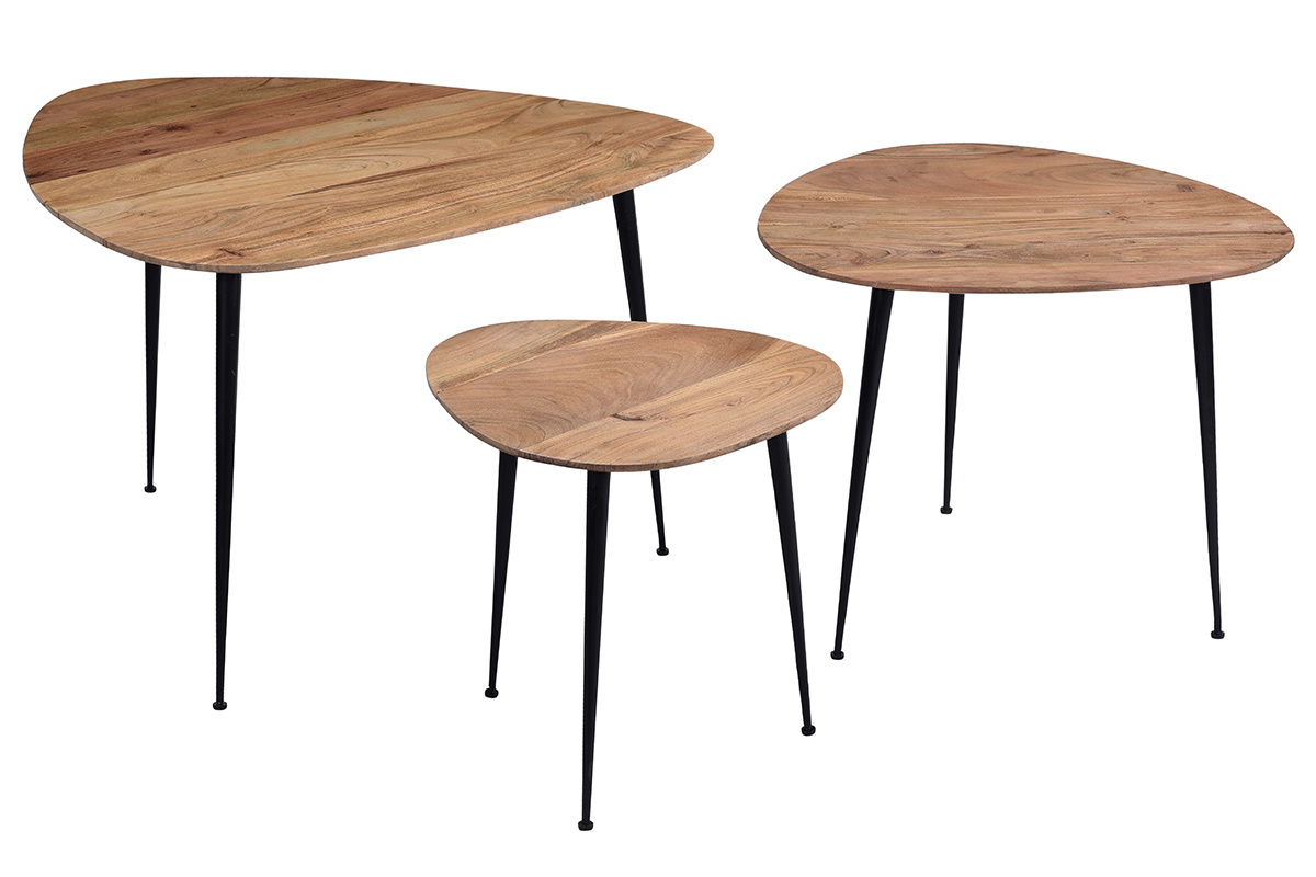 Tables gigognes en acacia massif et mtal (lot de 3) STONES