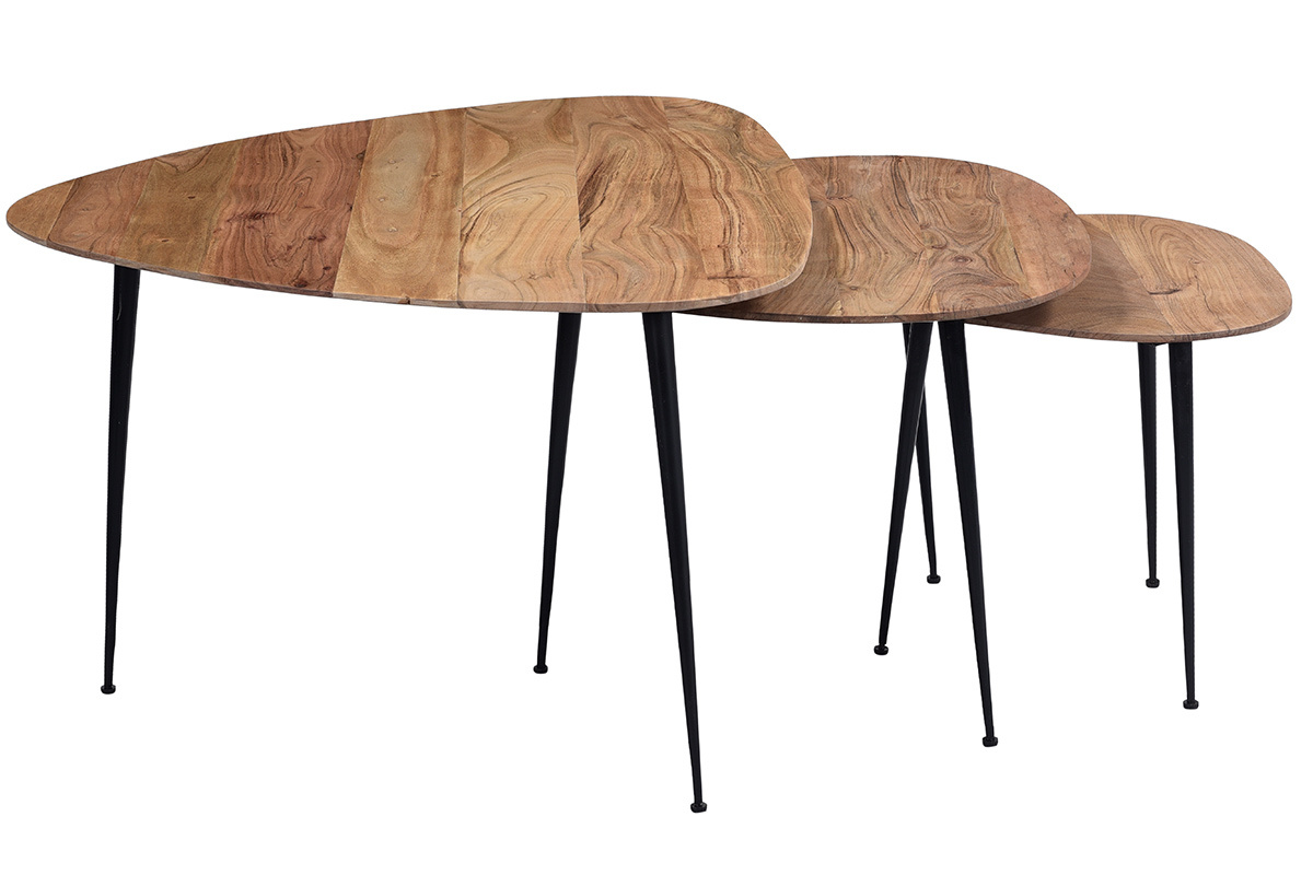 Tables gigognes en acacia massif et mtal (lot de 3) STONES