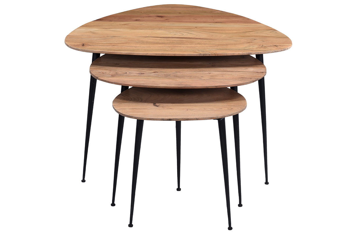 Tables gigognes en acacia massif et mtal (lot de 3) STONES