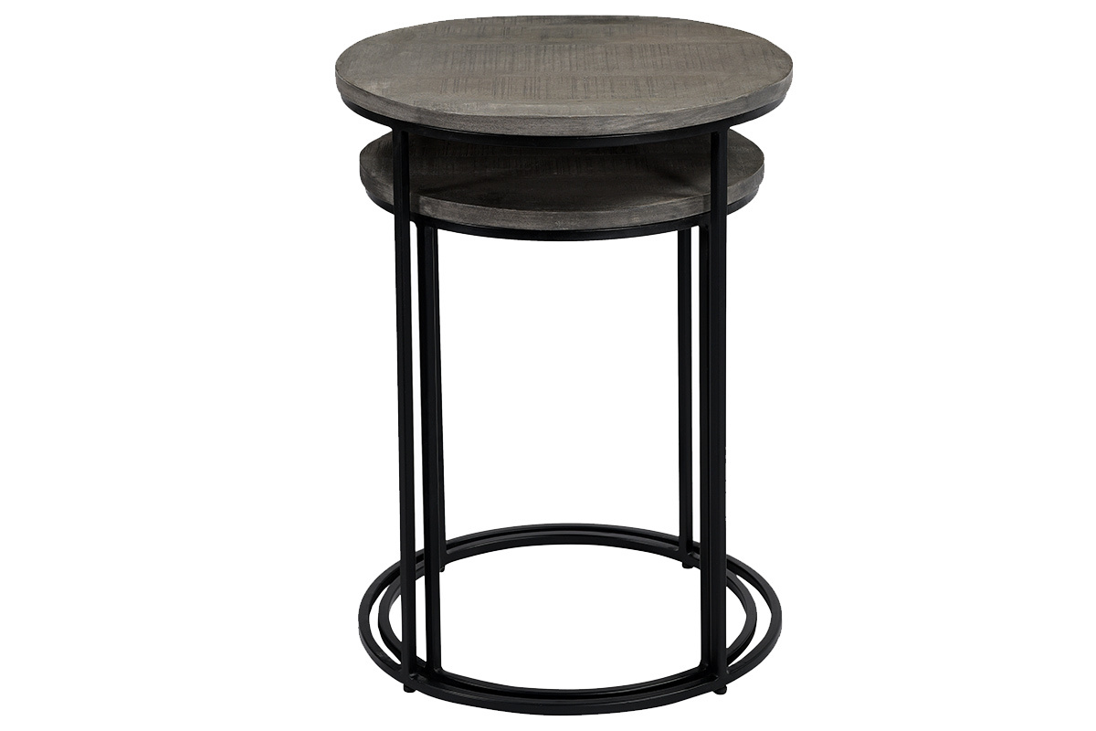 Tables gigognes en manguier massif gris� et m�tal (lot de 2) RUFF